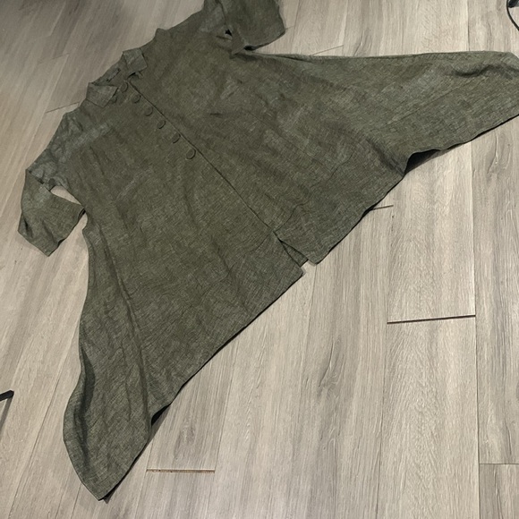 Transparente Black Label Black/Green 100% Linen Lagenlook A-Line Button Duster - Picture 11 of 15